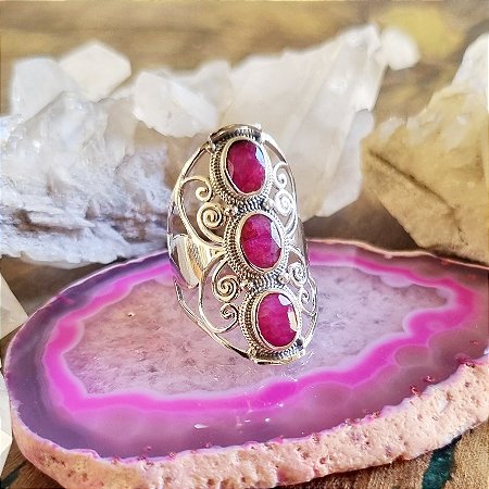 Anel Boho em Prata 925 e Rubi