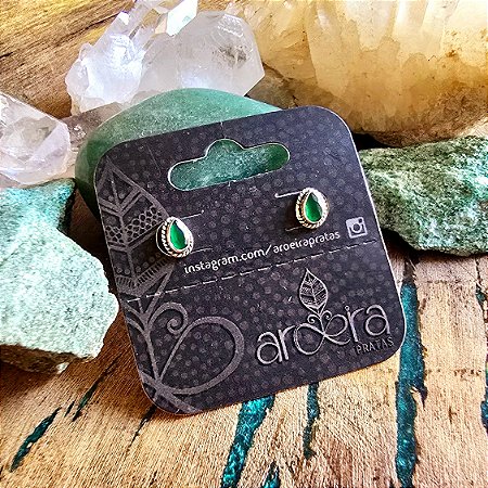 Brinco Pequeno Gota em Prata 925 e Jade