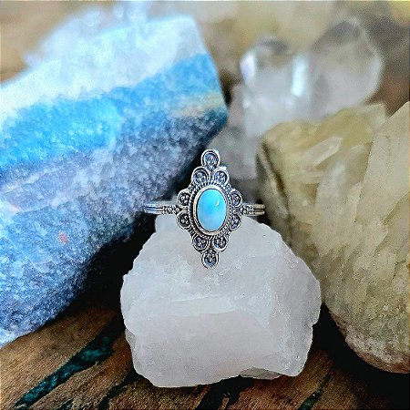 Anel Boho em Prata 925 e Larimar