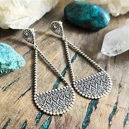 Brinco Grande Gota Boho em Prata 925