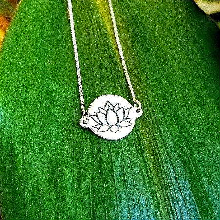 Pulseira Medalha Flor de Lótus em Prata 925