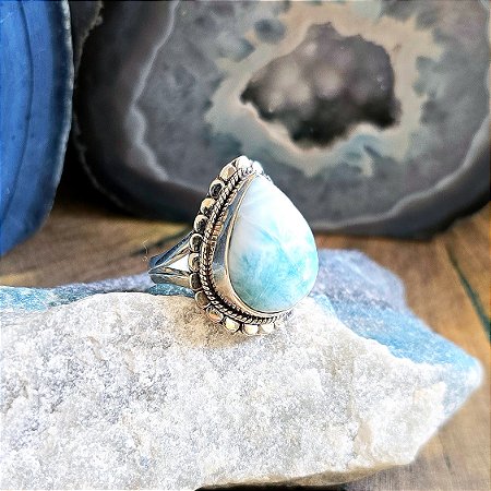 Anel Gota Boho em Prata 925 e Larimar