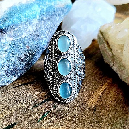 Anel Boho em Prata 925 e Calcedônia