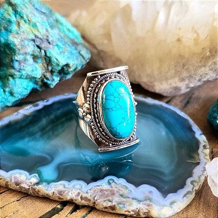 Anel Boho em Prata 925 e Howlita Tingida de Turquesa