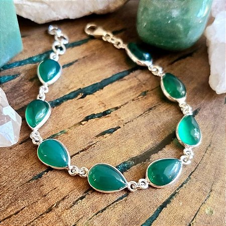 Pulseira Gotas em Prata 925 e Jade