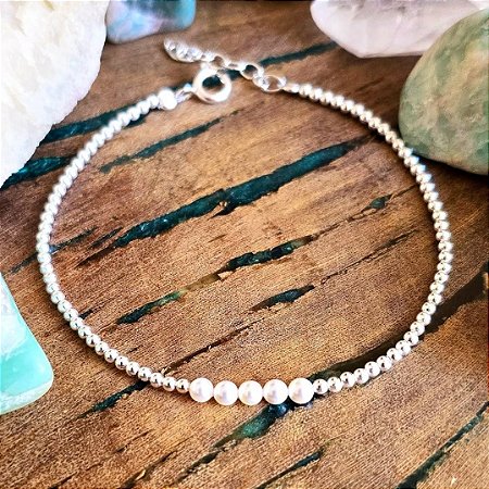 Pulseira Bolinha em Prata 925 e Pérola de Cultivo
