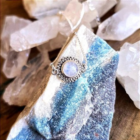 Pulseira Redonda em Prata 925 e Pedra da Lua