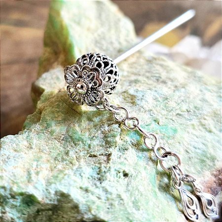 Palito de Cabelo Flor em Prata 925