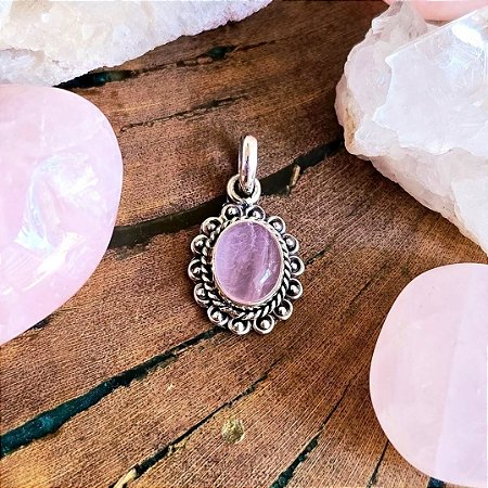 Pingente Boho em Prata 925 e Quartzo Rosa