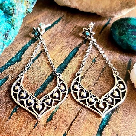 Brinco Boho em Prata 925 e Turquesa Sintética