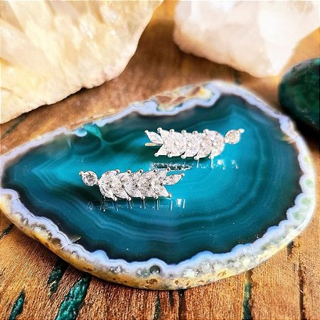 Ear Cuff Folhas em Prata 925 e Zircônias