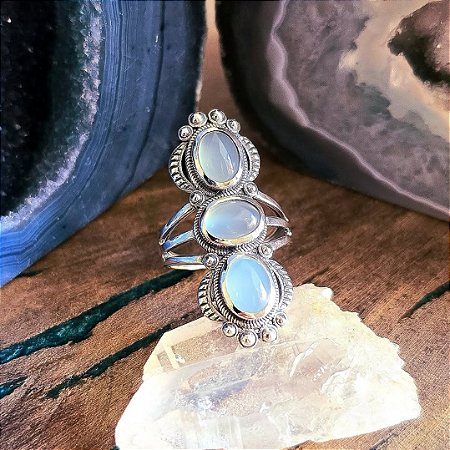 Anel Boho em Prata 925 e Calcedônia