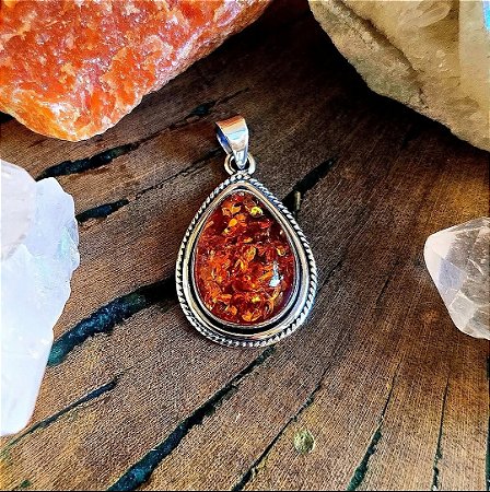 Pingente Boho Gota em Prata 925 e Âmbar