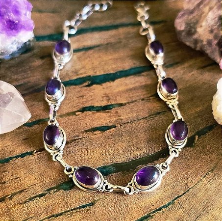 Pulseira Oval em Prata 925 e Ametista