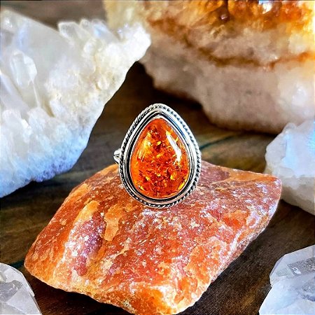 Anel Boho Gota em Prata 925 e Âmbar