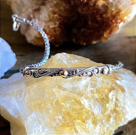 Pulseira Bali com Placa em Prata 925 e Aplique em Ouro 18k