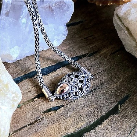Pulseira Balinesa Flor em Prata 925 e Aplique em Ouro 18k