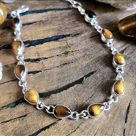 Pulseira Gota em Prata 925 e Olho de Tigre