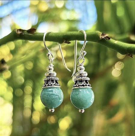Brinco Balinês em Prata 925 e Amazonita