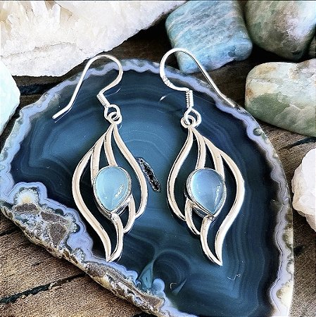 Brinco Vazado em Prata 925 e Calcedônia