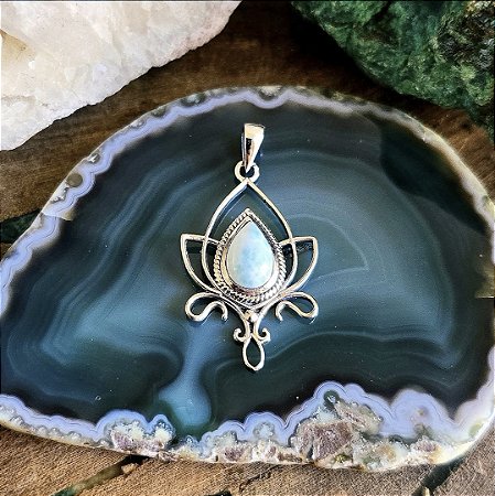 Pingente Flor de Lótus em Prata 925 e Larimar