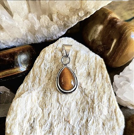 Pingente Gota em Prata 925 e Olho de Tigre