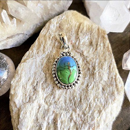 Pingente Boho Oval em Prata 925 e Turquesa Ostra