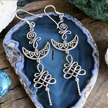 Brinco Meia Lua e Unalome em Prata 925