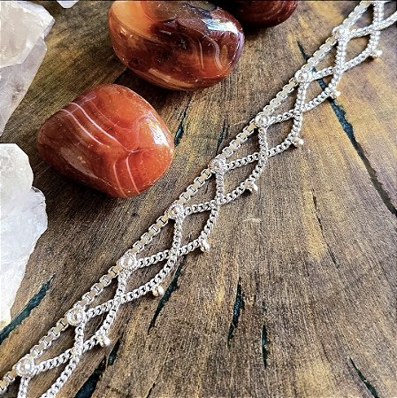 Tornozeleira Indiana Rendada em Prata Baixa