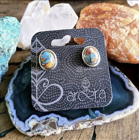 Brinco Pequeno Oval em Prata 925 e Turquesa Ostra