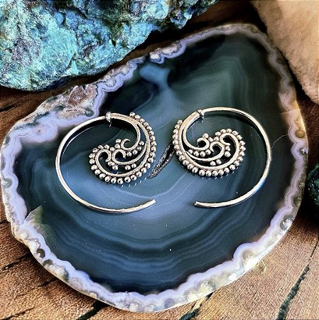 Brinco Argola Tailandesa Espiral em Prata 925