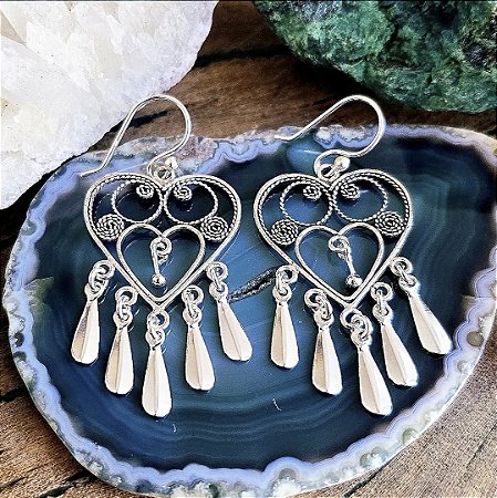 Brinco Balinês Coração Filigrana em Prata 925