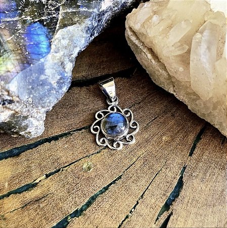 Pingente Flor em Prata 925 e Labradorita