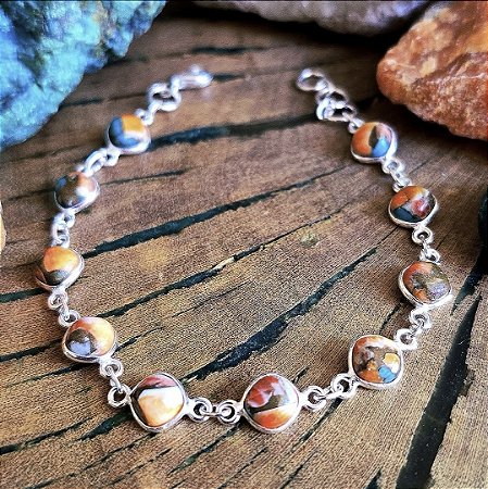 Pulseira Losangos em Prata 925 e Turquesa Ostra