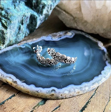 Brinco Argola Flores em Prata 925