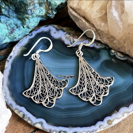 Brinco Leque Filigrana em Prata 925