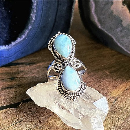 Anel Boho em Prata 925 e Larimar