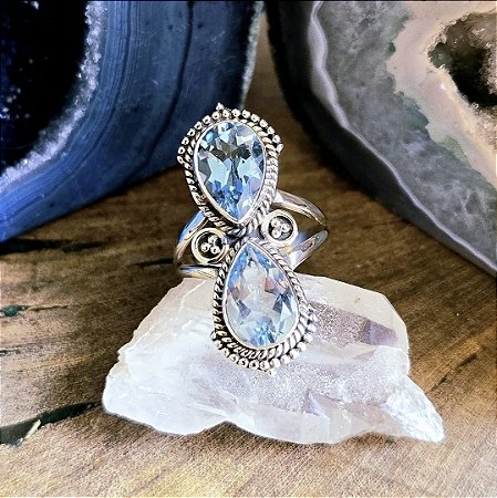 Anel Boho em Prata 925 e Topázio Azul