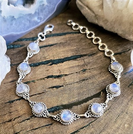 Pulseira Redonda Boho em Prata 925 e Pedra da Lua