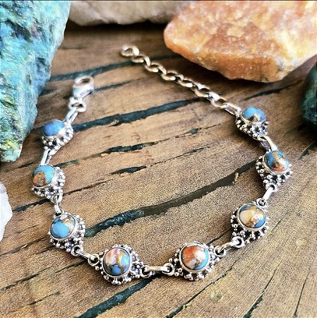 Pulseira Boho em Prata 925 e Turquesa Ostra