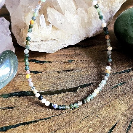 Choker em Prata 925 e Ágata Musgo