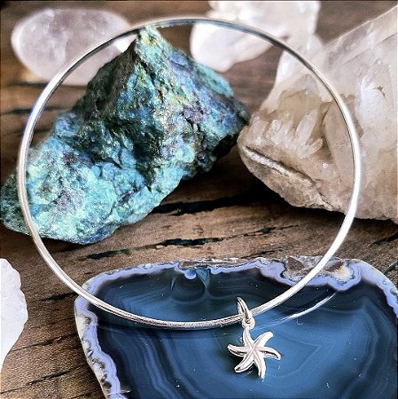 Pulseira Aro Lisa com Pingente Estrela do Mar em Prata 925