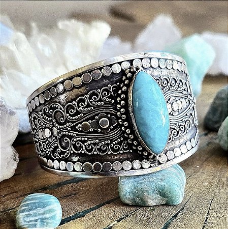 Bracelete Balinês em Prata 925 e Amazonita