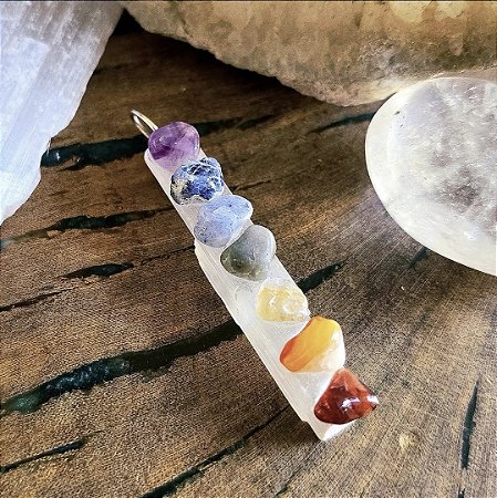 Pingente Chakras em Prata 925, Selenita e Pedras Naturais
