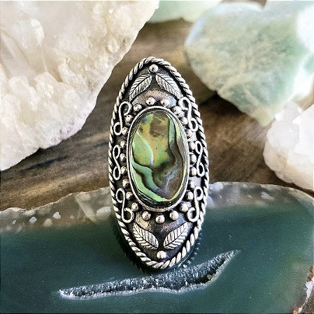 Anel Grande Boho em Prata 925 e Abalone