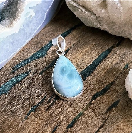 Pingente Gota em Prata 925 e Larimar