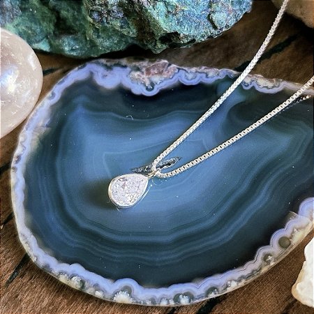 Corrente com Pingente Gota em Prata 925 e Zircônia
