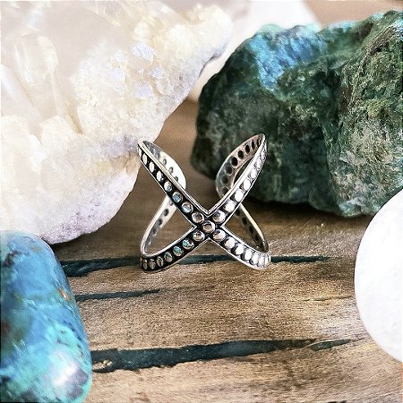 Anel X Boho Bolinhas Aberto em Prata 925