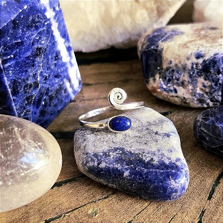 Anel Espiral Aberto em Prata 925 e Lápis Lazuli