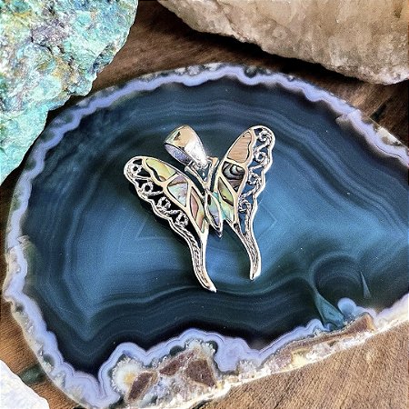 Pingente Borboleta em Prata 925 e Abalone